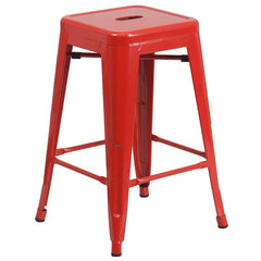 24" High Backless Red Metal Indoor-Outdoor Counter Height Stool with Square Seat