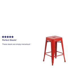 24" High Backless Red Metal Indoor-Outdoor Counter Height Stool with Square Seat