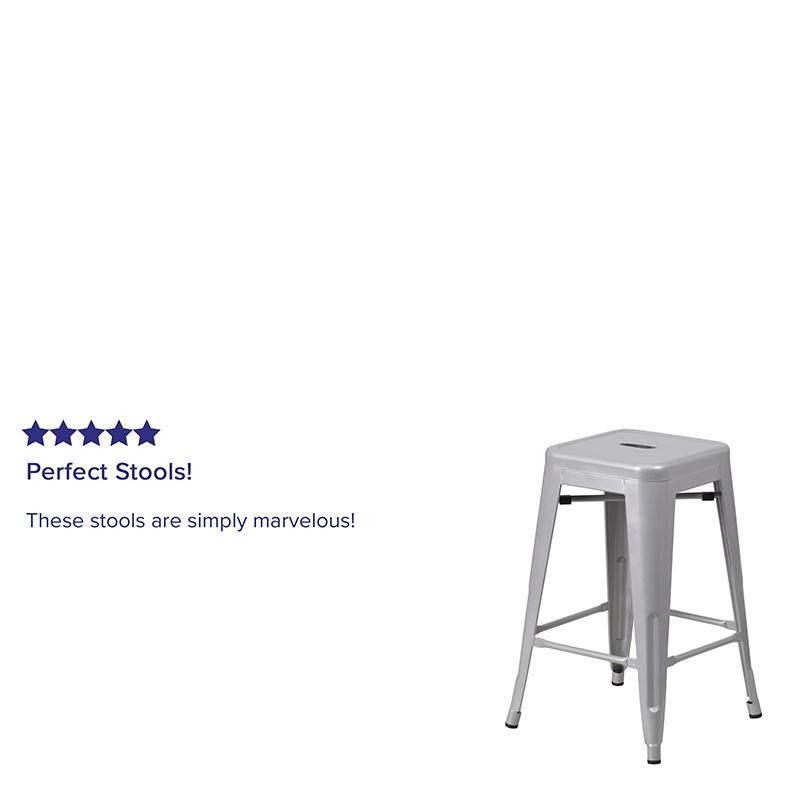 24" High Backless Silver Metal Indoor-Outdoor Counter Height Stool with Seat