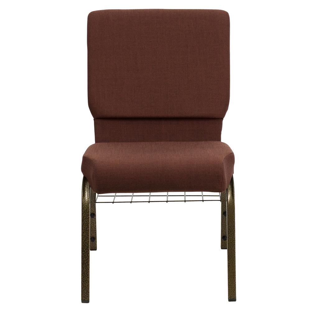 18.5''W Church Chair in Brown Fabric with Cup Book Rack - Gold Vein Frame