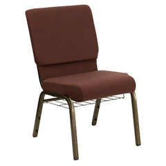 18.5''W Church Chair in Brown Fabric with Cup Book Rack - Gold Vein Frame