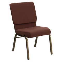 18.5''W Stacking Church Chair in Brown Fabric - Gold Vein Frame