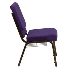 18.5''W Church Chair in Royal Purple Fabric with Cup Book Rack - Gold Vein Frame