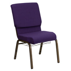 18.5''W Church Chair in Royal Purple Fabric with Cup Book Rack - Gold Vein Frame