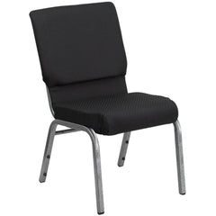18.5''W Stacking Church Chair in Black Patterned Fabric - Silver Vein Frame