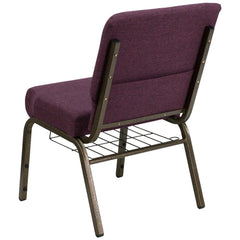 21''W Church Chair in Plum Fabric with Cup Book Rack - Gold Vein Frame