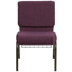 21''W Church Chair in Plum Fabric with Cup Book Rack - Gold Vein Frame
