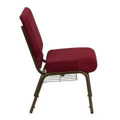 21''W Church Chair in Burgundy Fabric with Cup Book Rack - Gold Vein Frame