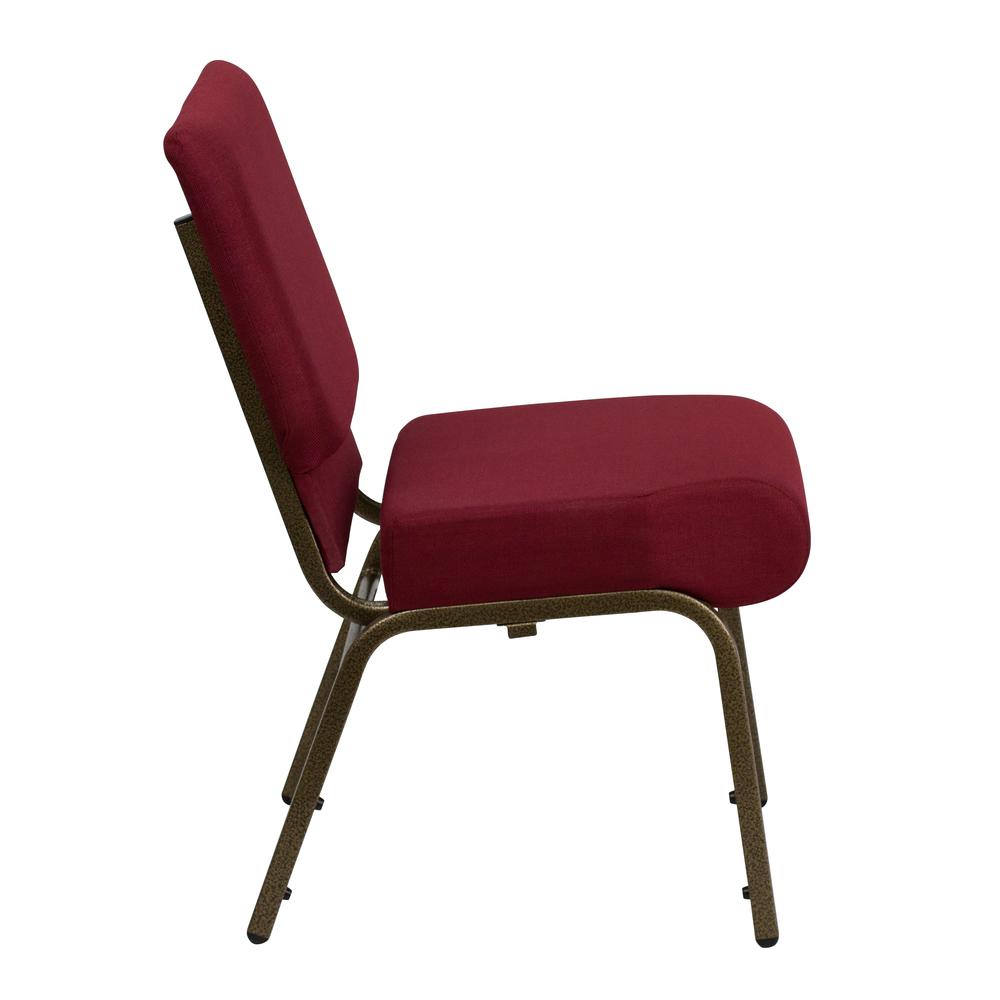 21''W Stacking Church Chair in Burgundy Fabric - Gold Vein Frame