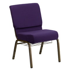 21''W Church Chair in Royal Purple Fabric with Cup Book Rack - Gold Vein Frame