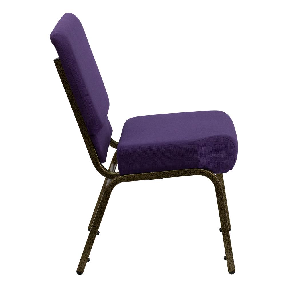 21''W Stacking Church Chair in Royal Purple Fabric - Gold Vein Frame