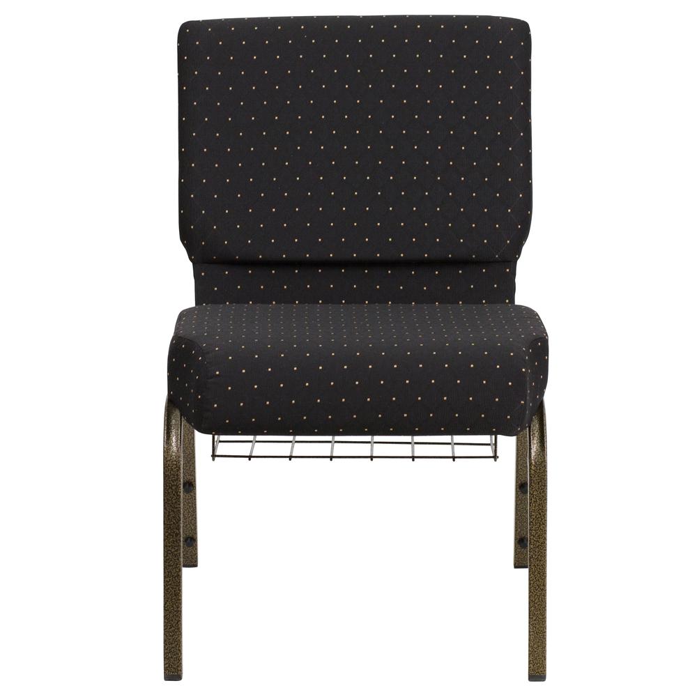 21''W Church Chair in Black Dot Fabric with Cup Book Rack - Gold Vein Frame