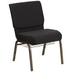 21''W Church Chair in Black Dot Fabric with Cup Book Rack - Gold Vein Frame