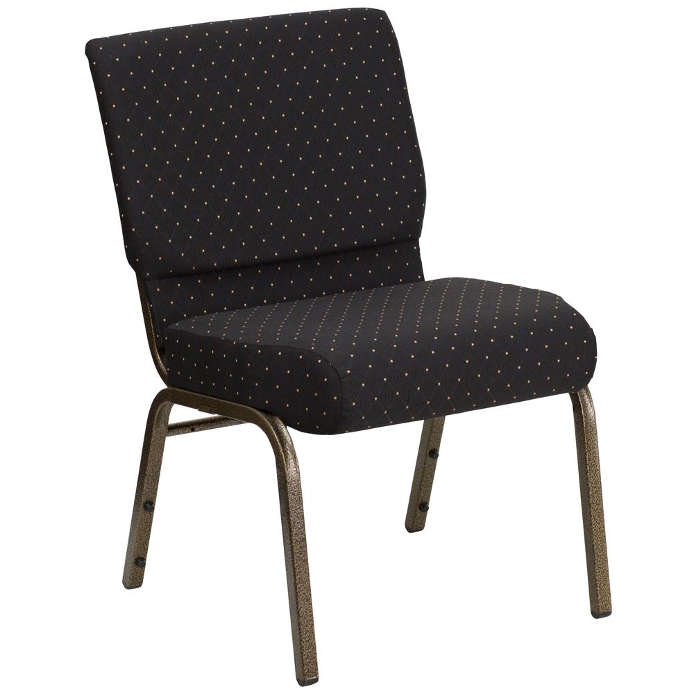 21''W Stacking Church Chair in Black Dot Patterned Fabric - Gold Vein Frame