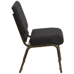 21''W Stacking Church Chair in Black Dot Patterned Fabric - Gold Vein Frame