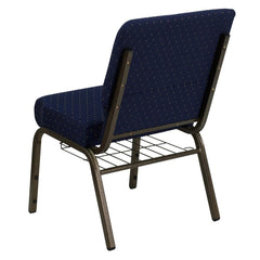 21''W Church Chair in Navy Blue Dot Fabric with Book Rack - Gold Vein Frame