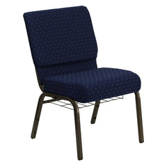 21''W Church Chair in Navy Blue Dot Fabric with Book Rack - Gold Vein Frame