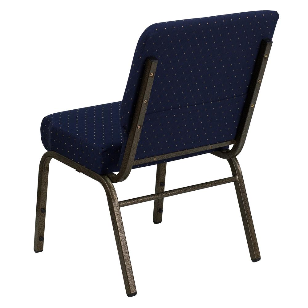21''W Stacking Church Chair in Navy Blue Dot Patterned Fabric - Gold Vein Frame