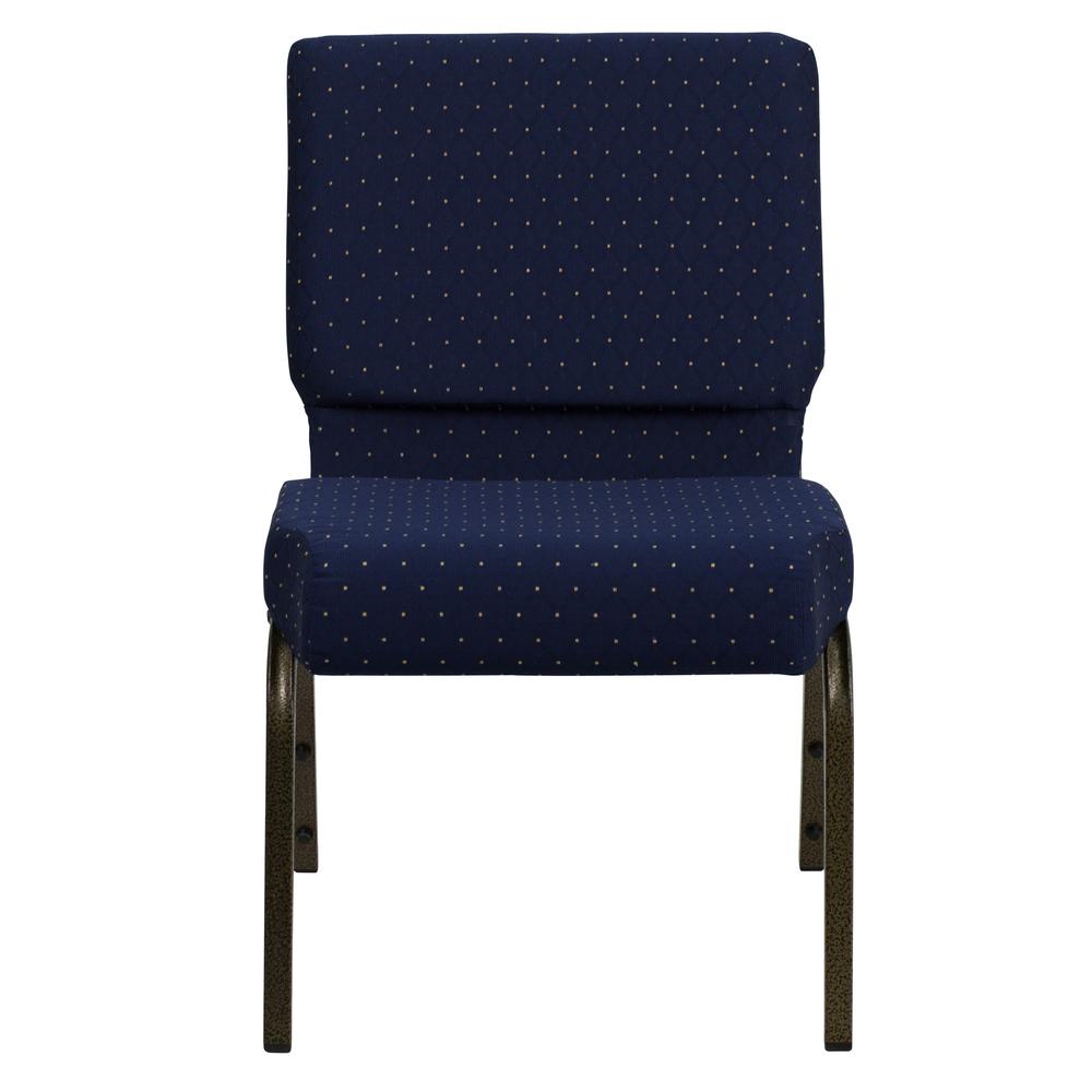 21''W Stacking Church Chair in Navy Blue Dot Patterned Fabric - Gold Vein Frame