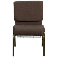 21''W Church Chair in Brown Fabric with Cup Book Rack - Gold Vein Frame