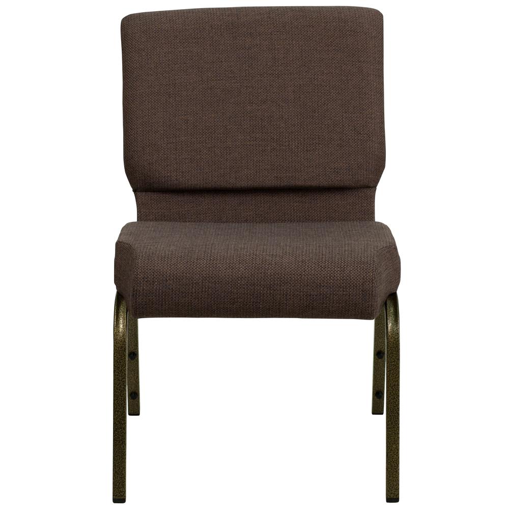 21''W Stacking Church Chair in Brown Fabric - Gold Vein Frame