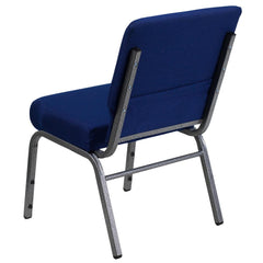 21''W Stacking Church Chair in Navy Blue Fabric - Silver Vein Frame