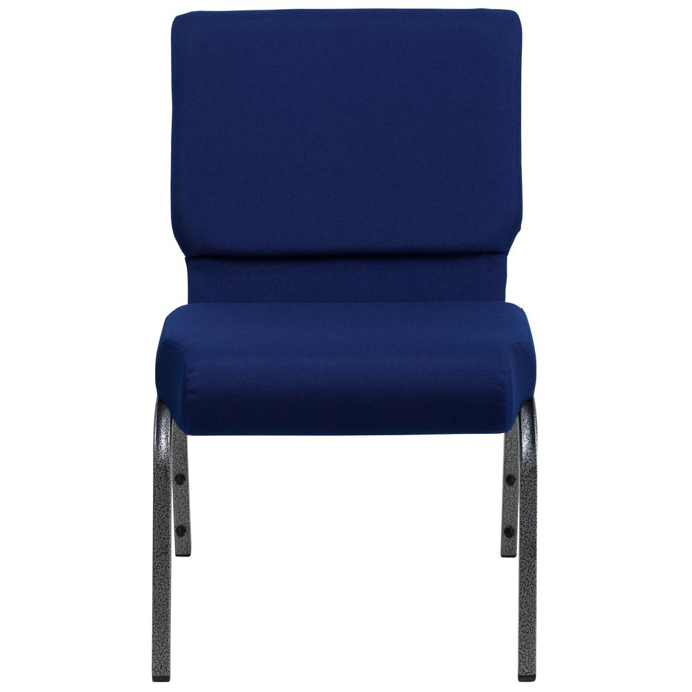 21''W Stacking Church Chair in Navy Blue Fabric - Silver Vein Frame