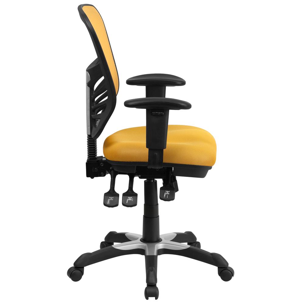 Mid-Back Yellow-Orange Mesh Multifunction Executive Swivel Office Chair