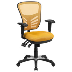 Mid-Back Yellow-Orange Mesh Multifunction Executive Swivel Office Chair