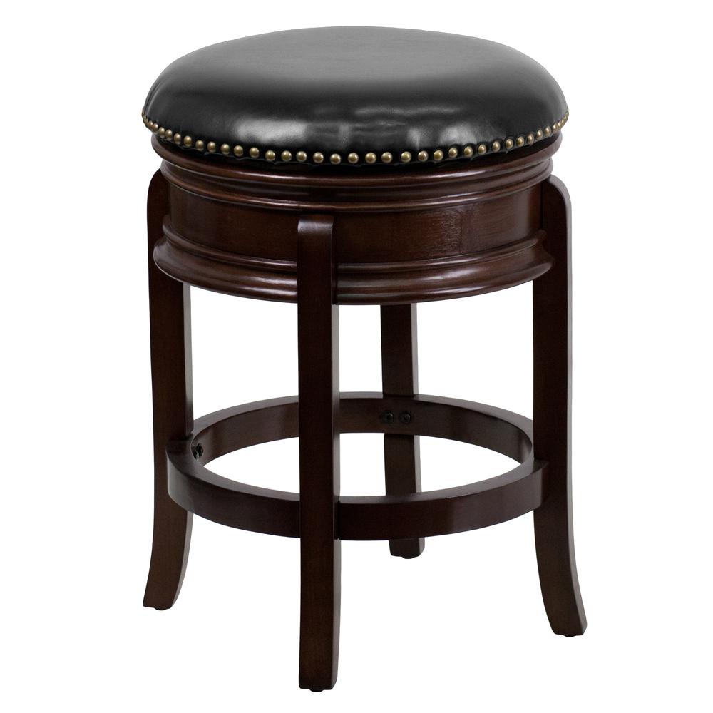 24'' High Cappuccino Wood Counter Height Stool with Carved Apron