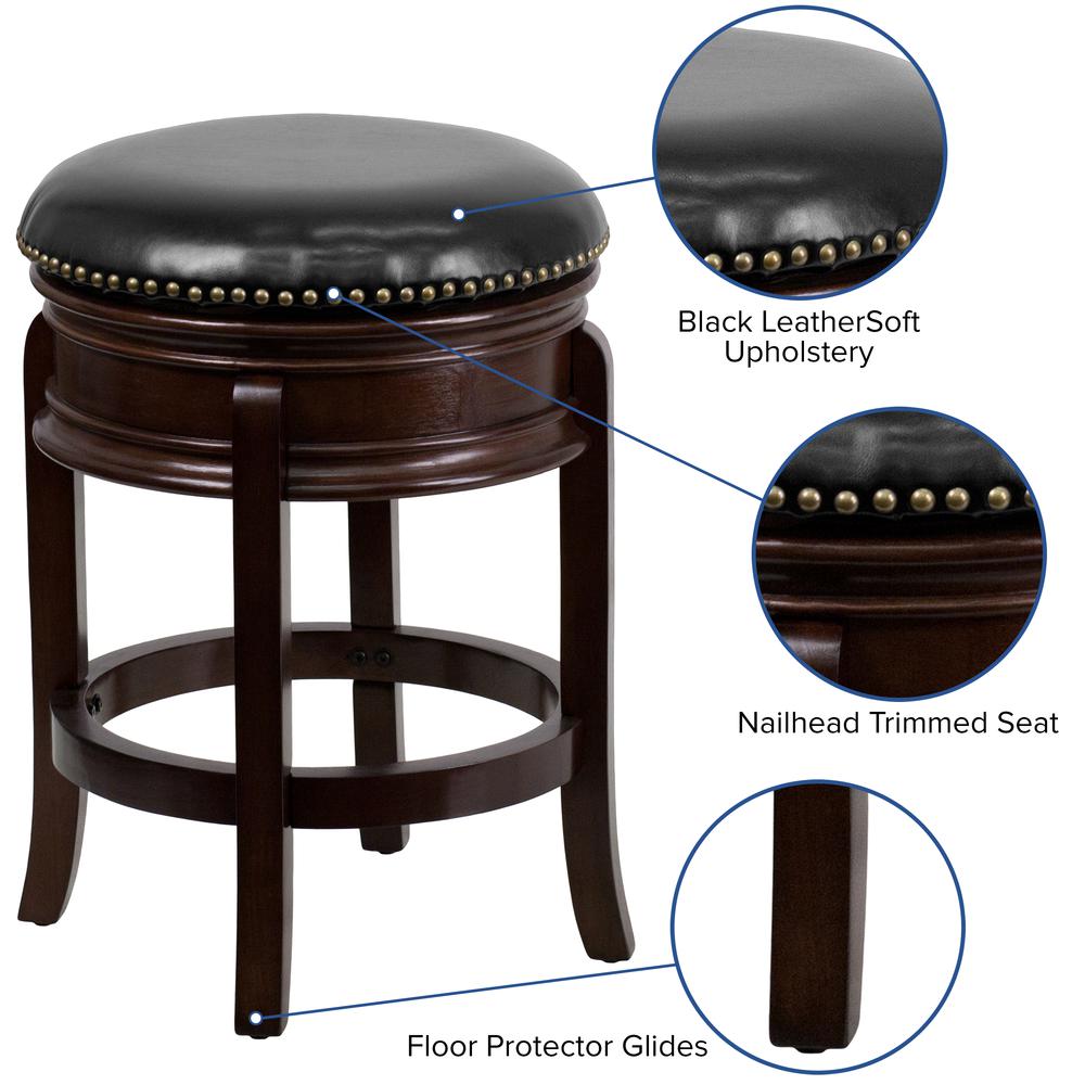 24'' High Cappuccino Wood Counter Height Stool with Carved Apron