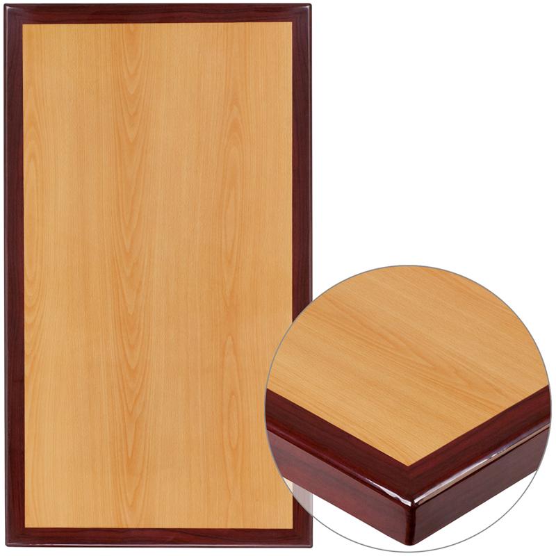 24" x 30" 2-Tone High-Gloss Cherry Resin Table Top with 2" Thick Mahogany Edge