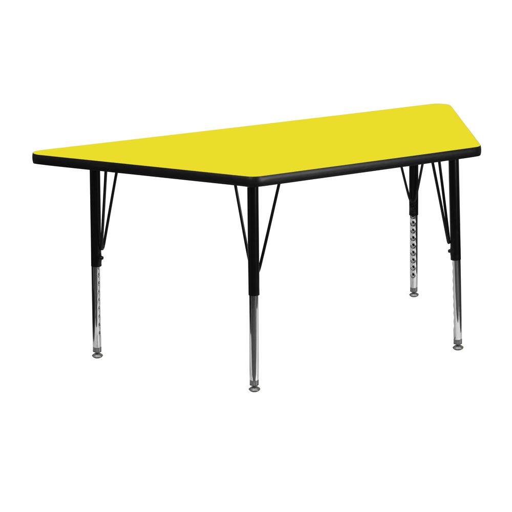 22.5''W x 45''L Trapezoid Yellow HP Activity Table - Height Short Legs