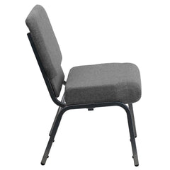 21''W Stacking Church Chair in Gray Fabric - Silver Vein Frame