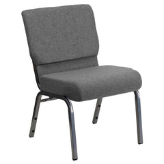 21''W Stacking Church Chair in Gray Fabric - Silver Vein Frame