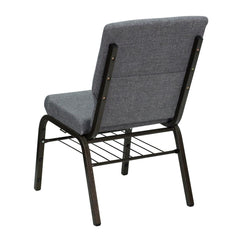18.5''W Church Chair in Gray Fabric with Book Rack - Gold Vein Frame