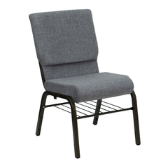 18.5''W Church Chair in Gray Fabric with Book Rack - Gold Vein Frame