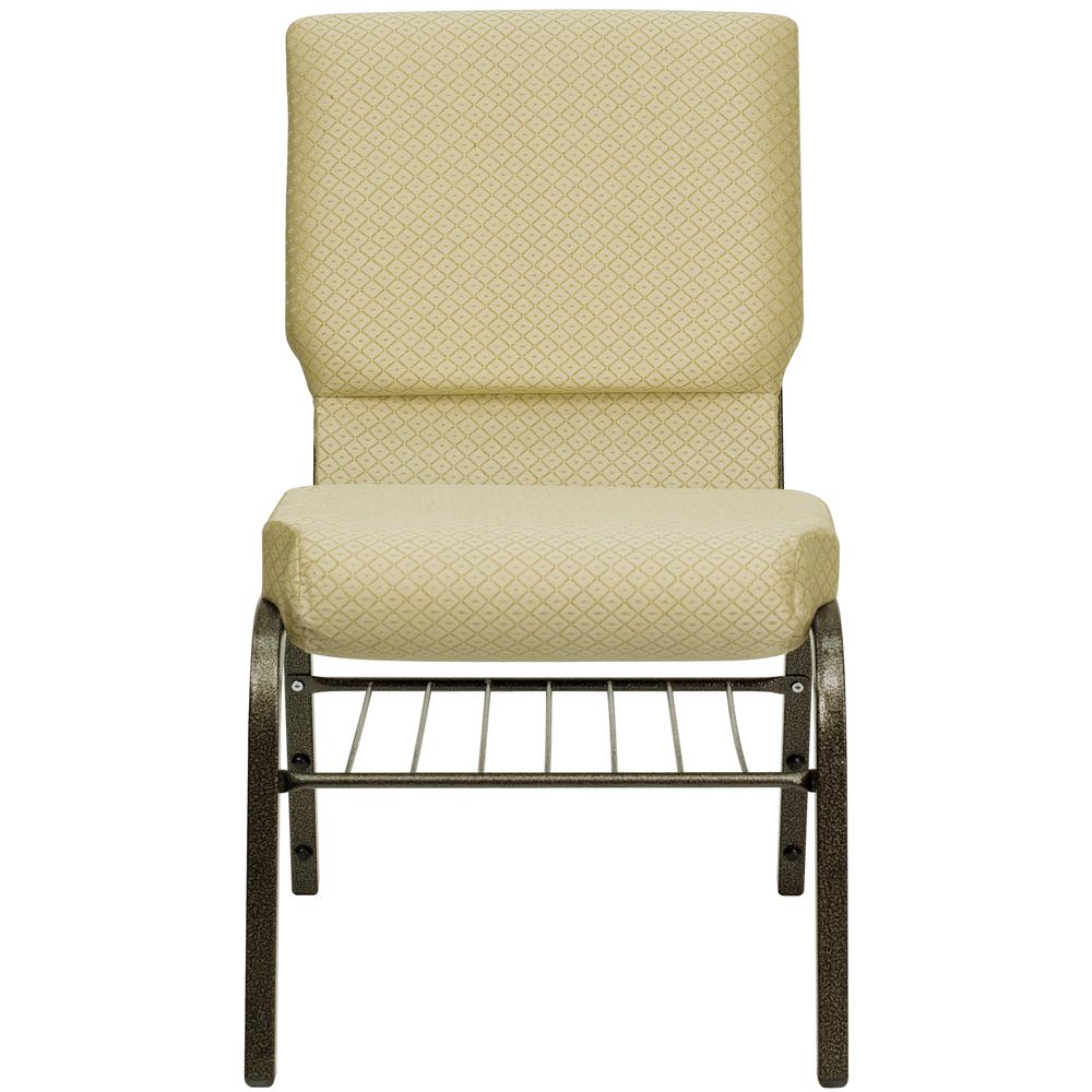 18.5''W Church Chair in Beige Patterned Fabric with Book Rack - Gold Vein Frame