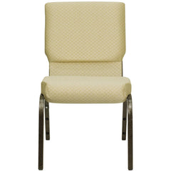 18.5''W Stacking Church Chair in Beige Patterned Fabric - Gold Vein Frame