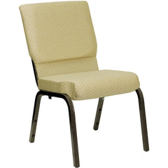 18.5''W Stacking Church Chair in Beige Patterned Fabric - Gold Vein Frame