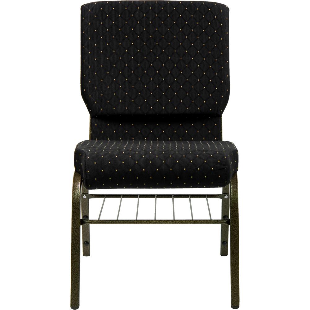 18.5''W Church Chair in Black Dot Fabric with Book Rack - Gold Vein Frame