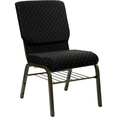 18.5''W Church Chair in Black Dot Fabric with Book Rack - Gold Vein Frame
