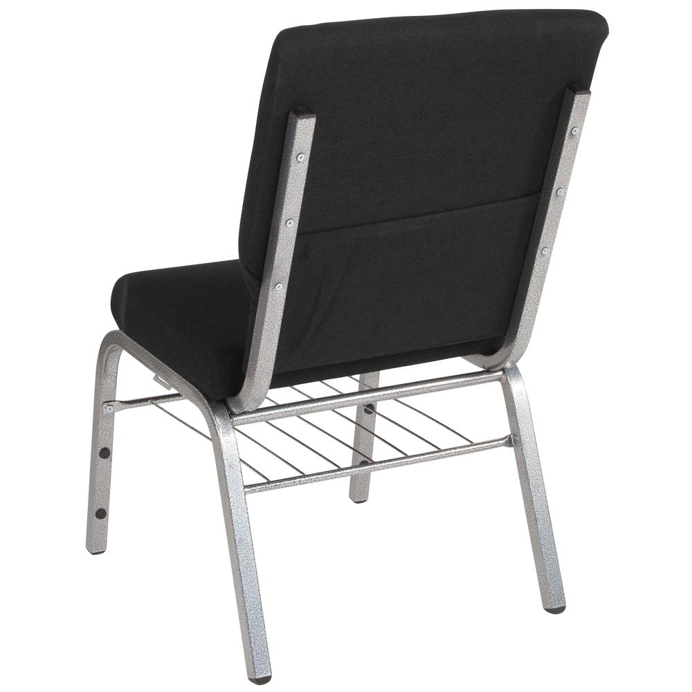 18.5''W Church Chair in Black Fabric with Book Rack - Silver Vein Frame