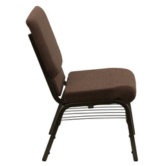 18.5''W Church Chair in Brown Fabric with Book Rack - Gold Vein Frame