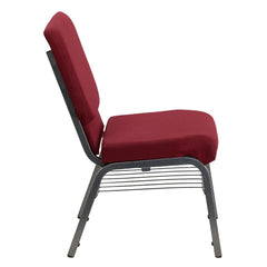 18.5''W Church Chair in Burgundy Fabric with Book Rack - Silver Vein Frame