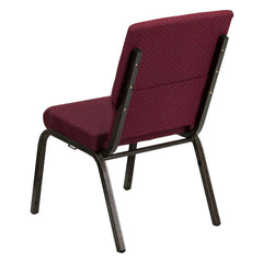18.5''W Stacking Church Chair in Burgundy Patterned Fabric - Gold Vein Frame