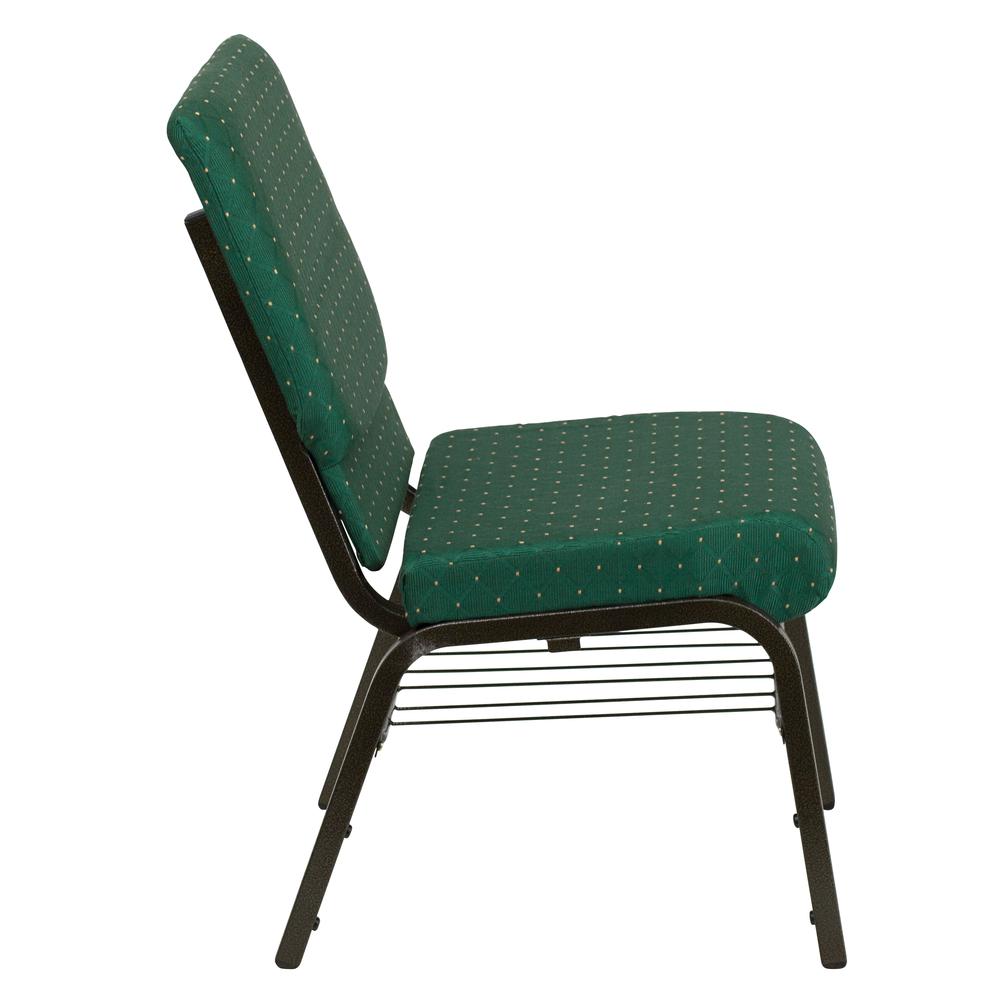 18.5''W Church Chair in Green Patterned Fabric with Book Rack - Gold Vein Frame