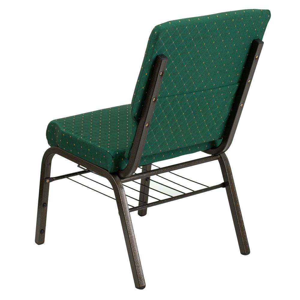 18.5''W Church Chair in Green Patterned Fabric with Book Rack - Gold Vein Frame