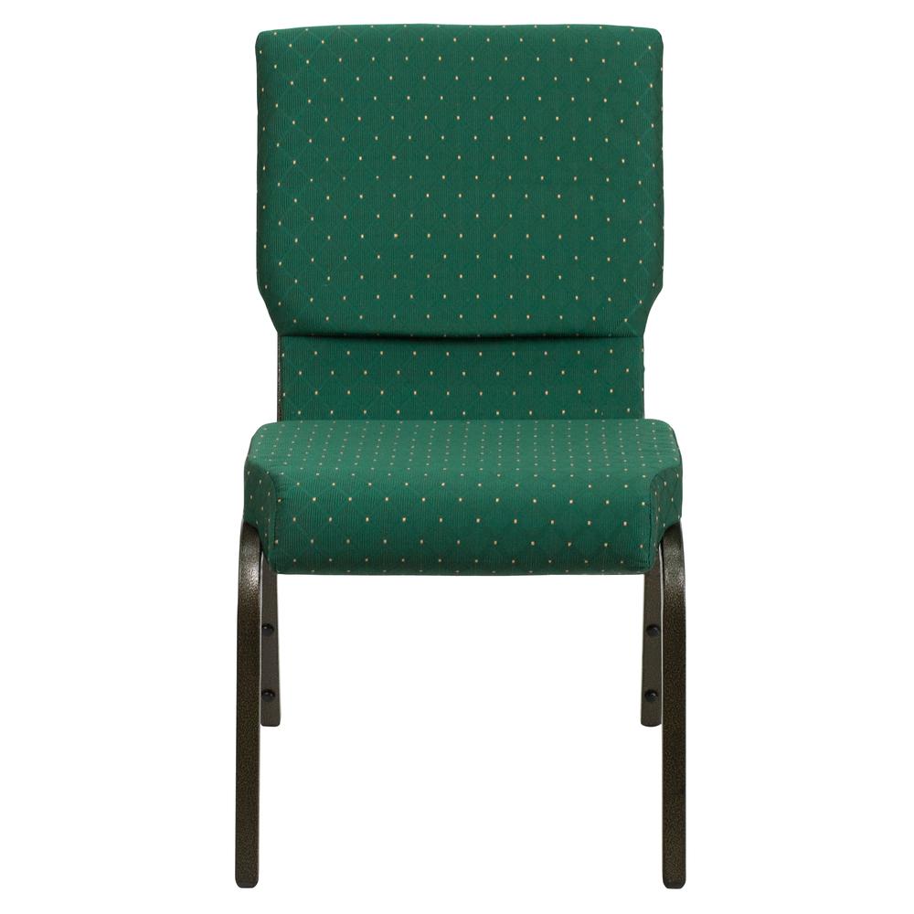 18.5''W Stacking Church Chair in Green Patterned Fabric - Gold Vein Frame