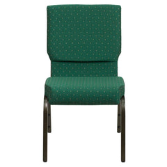 18.5''W Stacking Church Chair in Green Patterned Fabric - Gold Vein Frame